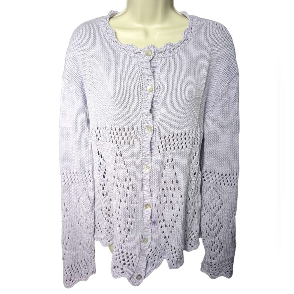 525 American Cable Pointelle Knit Drop Shoulder Cardigan Sz M